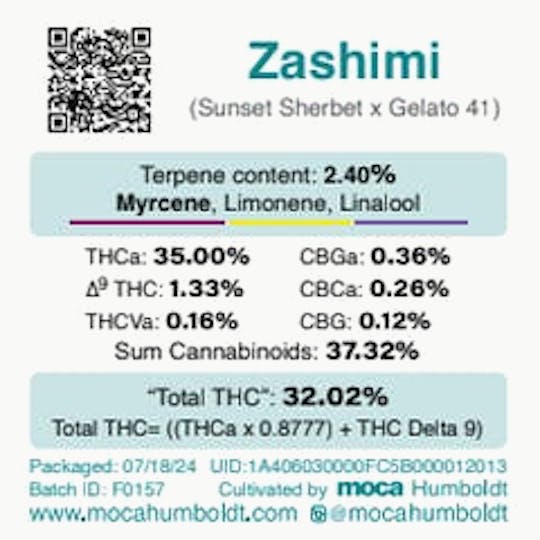 MOCA Humboldt - MOCA Flowers - 1/8th Jar - Zashimi - 1