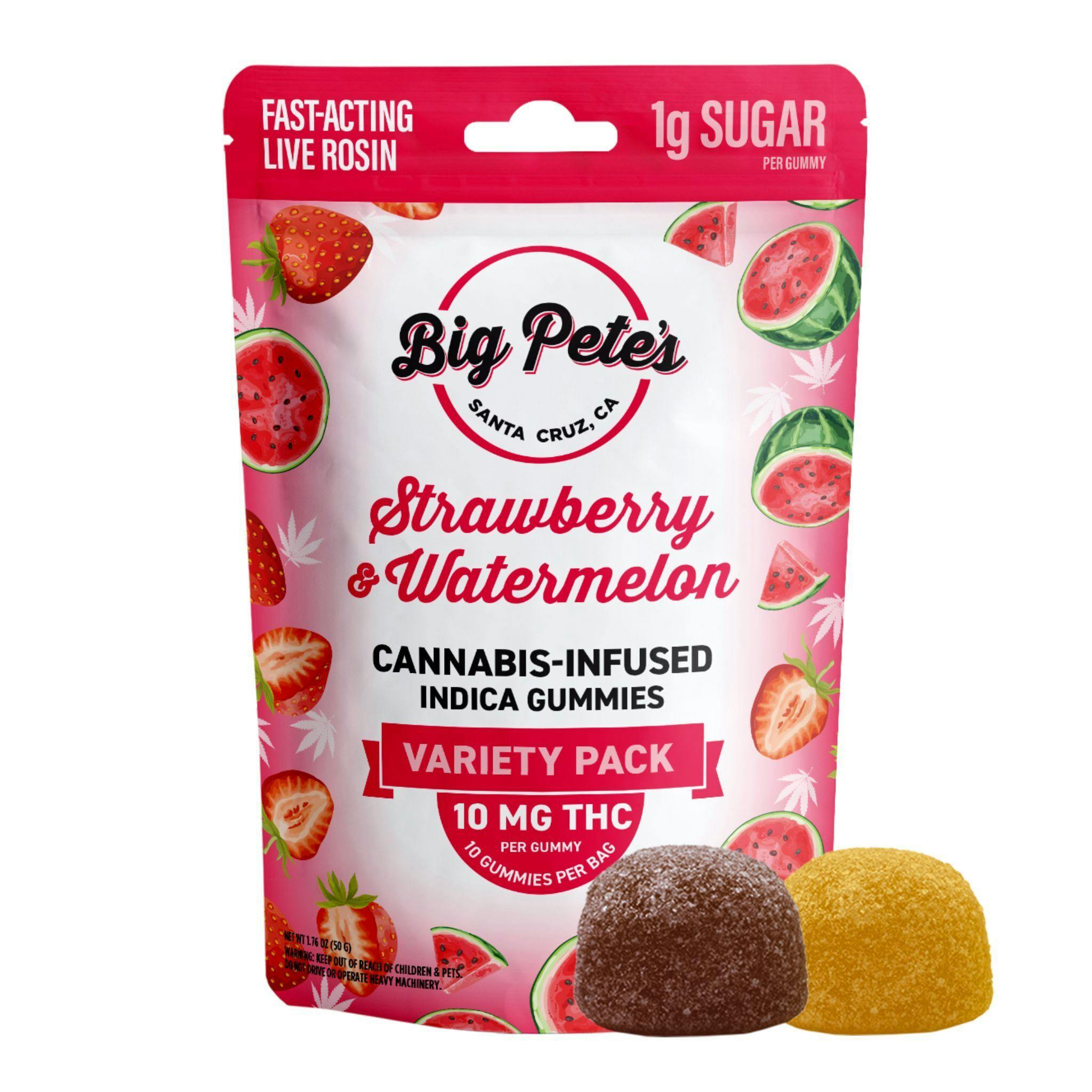 Big Pete's Treats - Strawberry & Watermelon Fast-Acting Rosin Gummy - 100mg THC 10pk (Indica) - 1