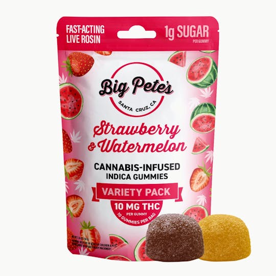 Big Pete's Treats - Strawberry & Watermelon Fast-Acting Rosin Gummy - 100mg THC 10pk (Indica) - 1