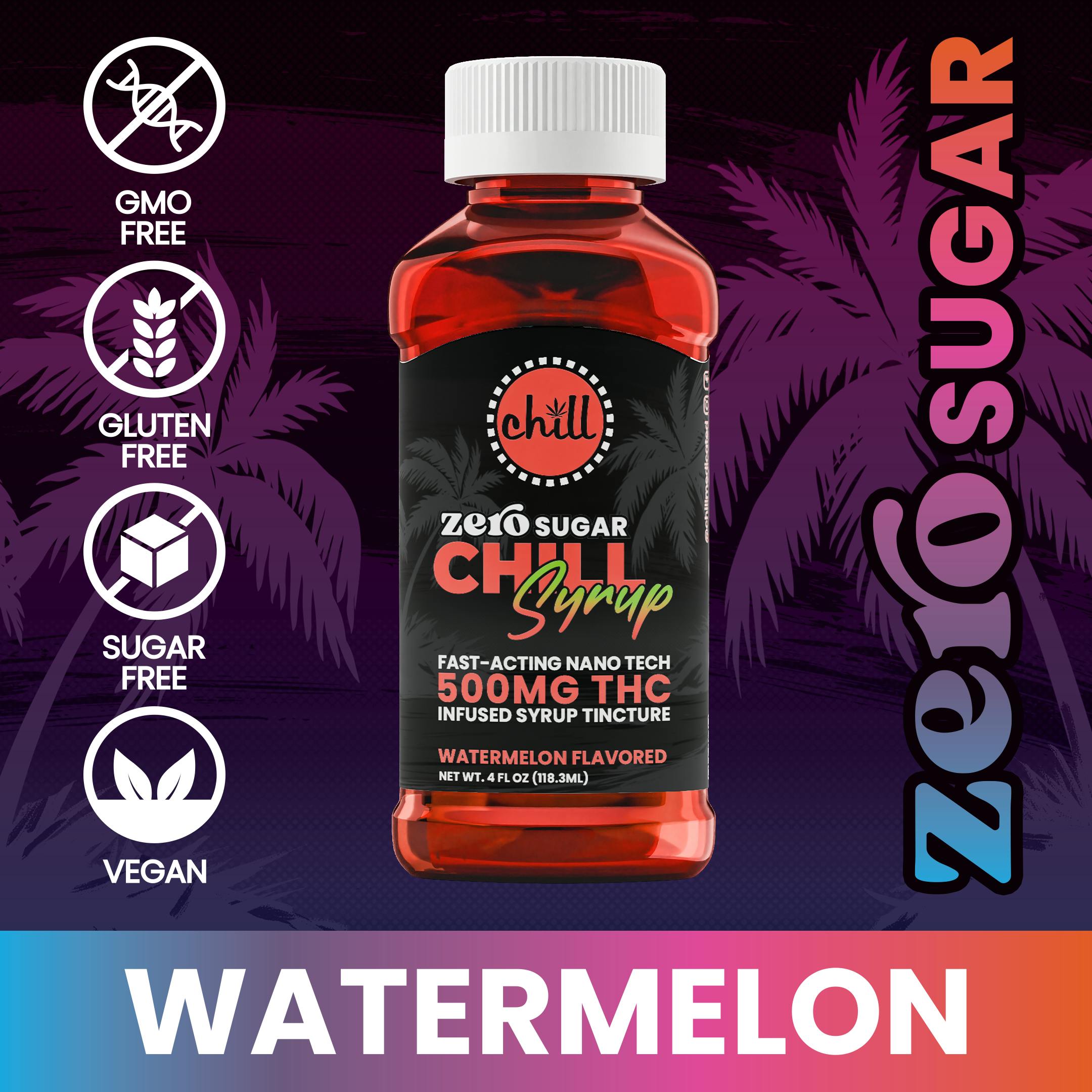 Chill Medicated - Watermelon | ZERO Sugar 500mg THC Syrup Tincture | Chill Medicated | REC - 1
