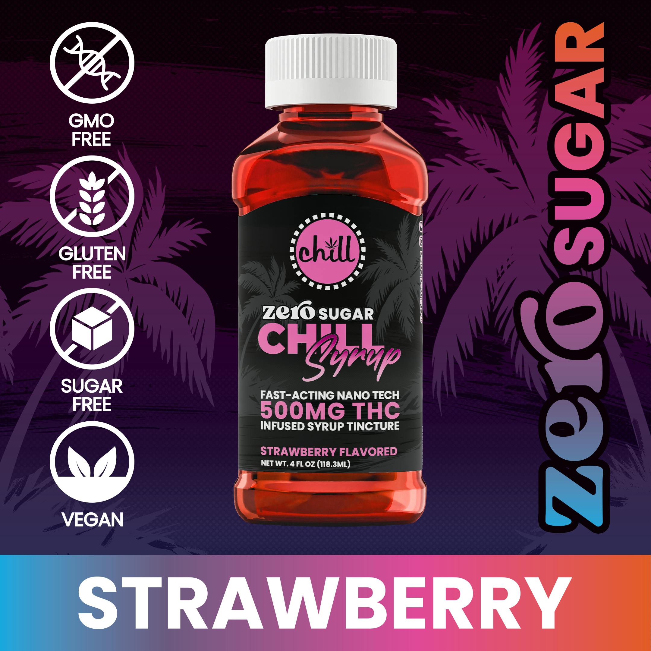 Chill Medicated - Strawberry | ZERO Sugar 500mg THC Syrup Tincture | Chill Medicated | MED - 1