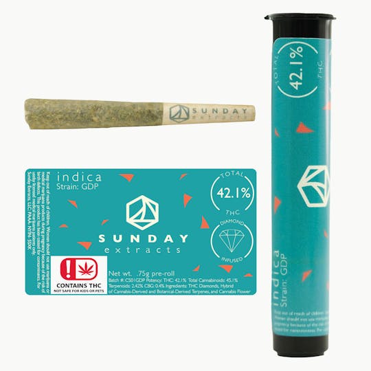 Sunday Extracts - 0.75g Diamond Infused Pre-Roll - GDP - 1
