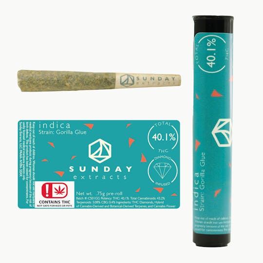 Sunday Extracts - 0.75g Diamond Infused Pre-Roll - Gorilla Glue - 1