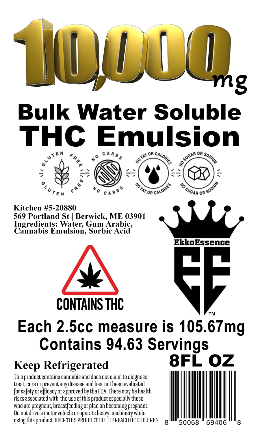 EkkoEssence - 10,000mg Fast Acting Bulk THC Emulsion - 1
