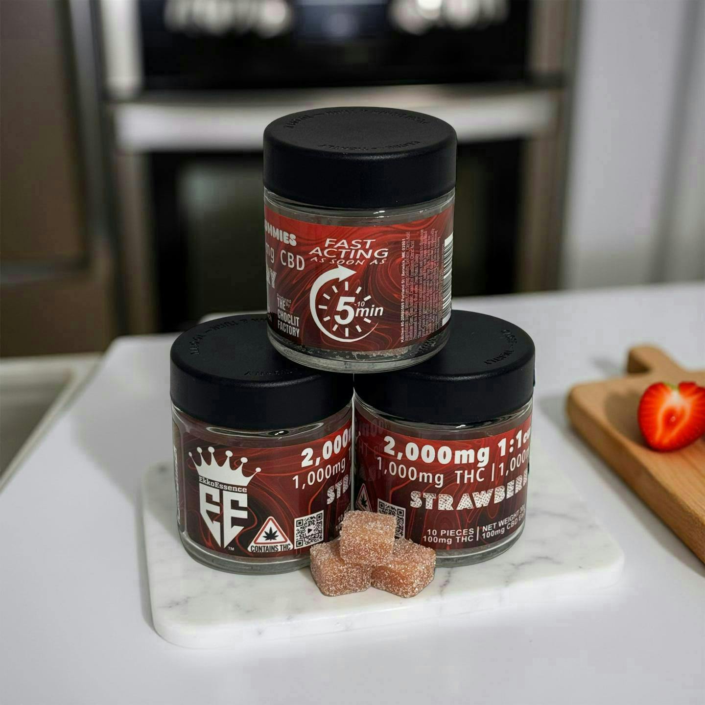 EkkoEssence - Fast Acting 1:1 | Strawberry Gummies | 1000mg | 10ct | 100mg/ea - 1