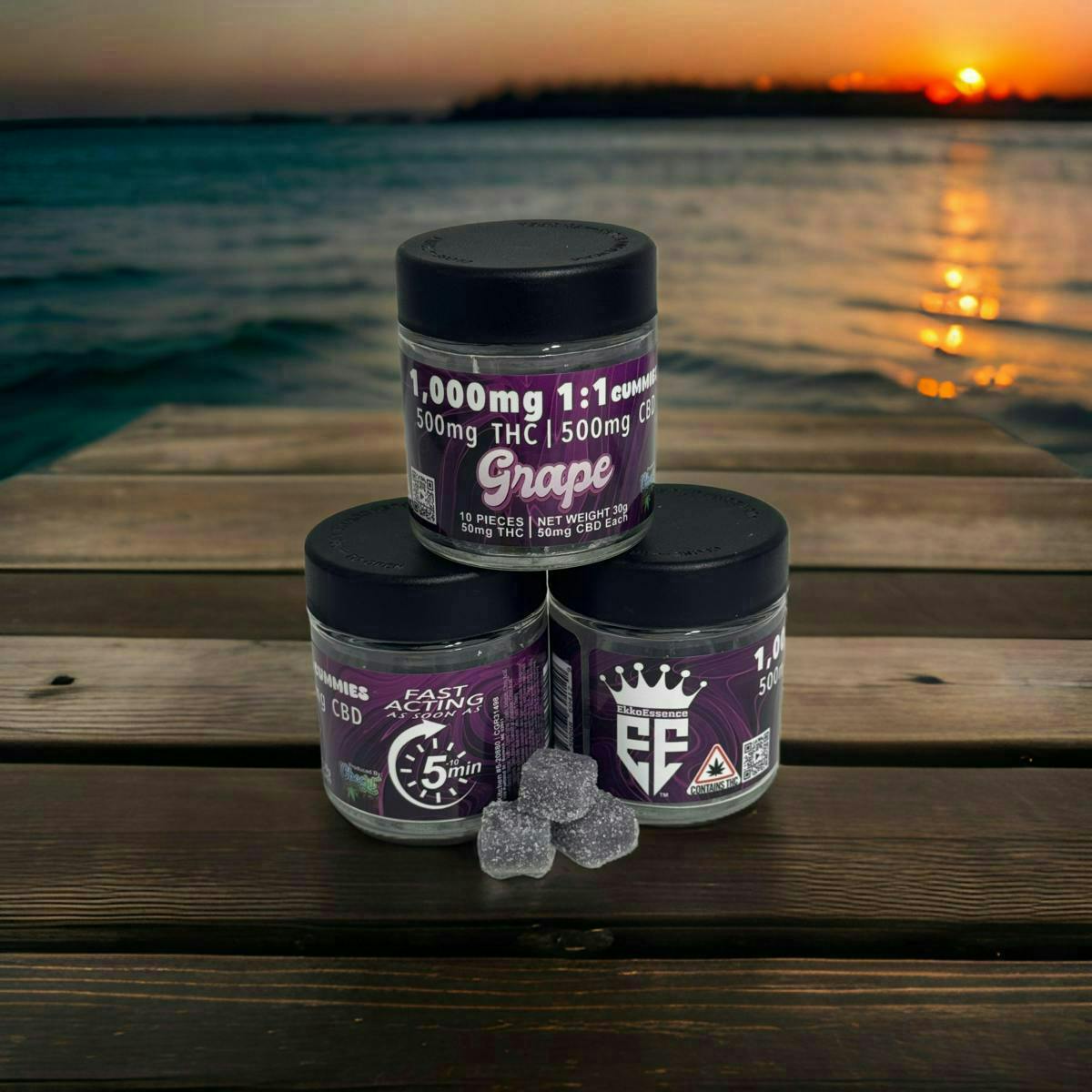 EkkoEssence - EkkoEssence | Fast Acting 1:1 | Grape Gummies | 500mg | 10ct | 50mg/ea - 1