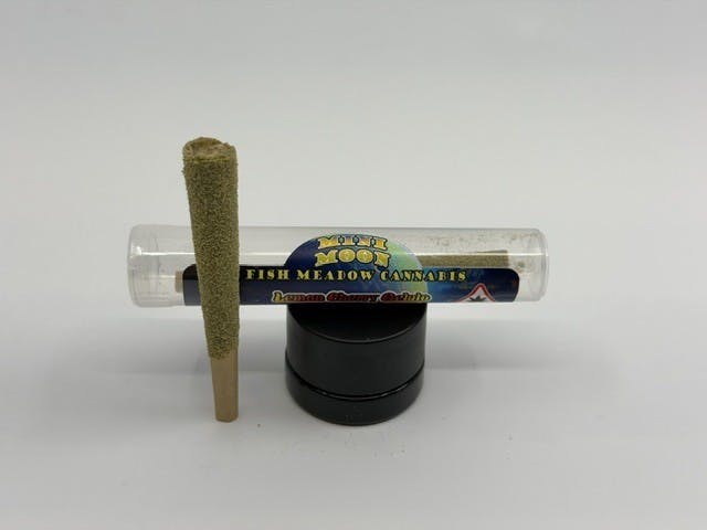 Fish Meadow Cannabis - Garlic Breath Mini Moon Pre Roll - Coated with Shatter & Kief .6g - 1