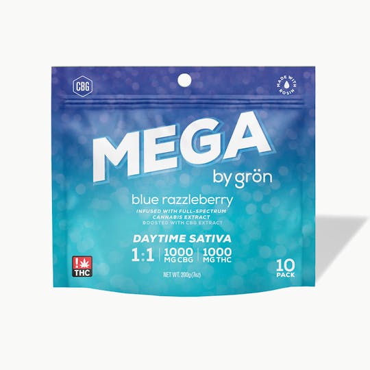 Grön Edibles - Grön 1:1 Blue Razzleberry Mega Pearl 10 Pack - CBG/THC - 1