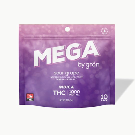 Grön Edibles - THC Sour Grape Mega 10 Pack - 1000MG - 1