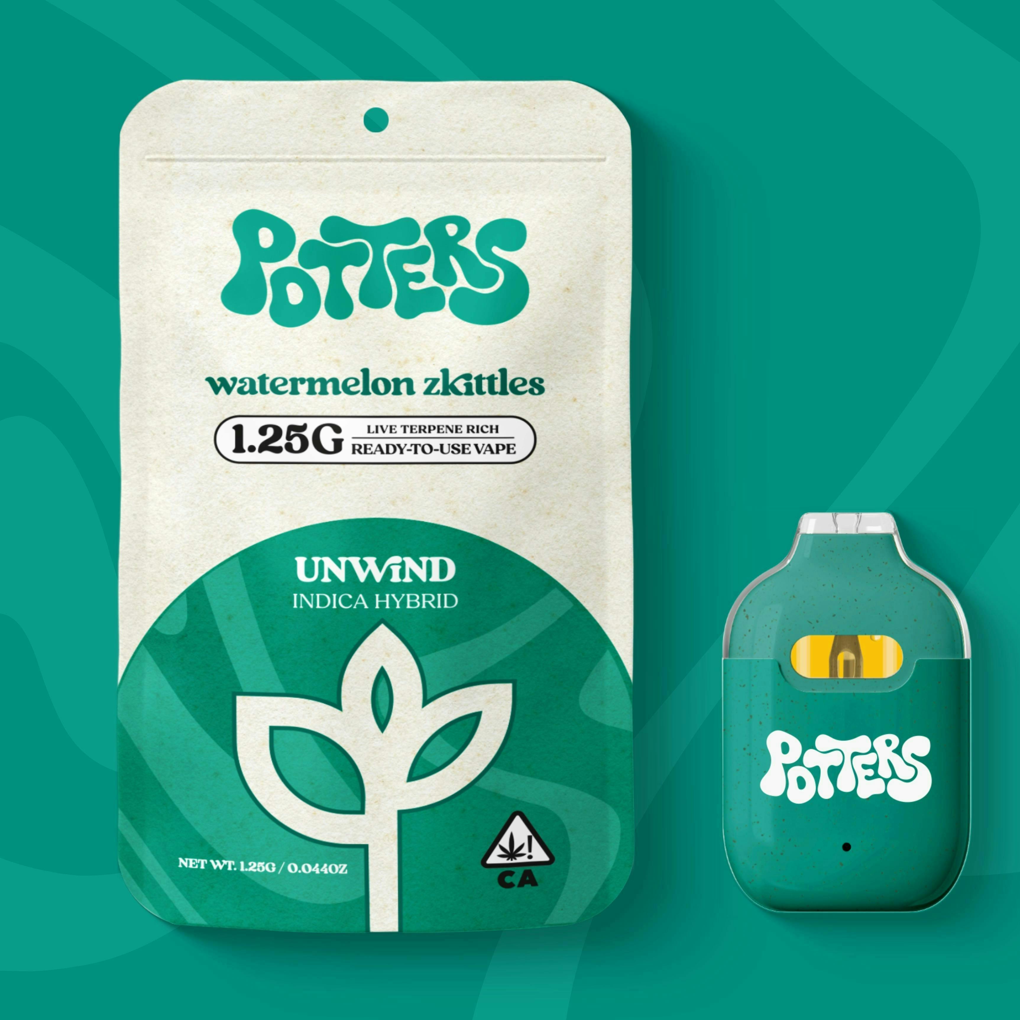 Potters - Watermelon Zkittles | Live Resin Disposable | 1.25g - 1