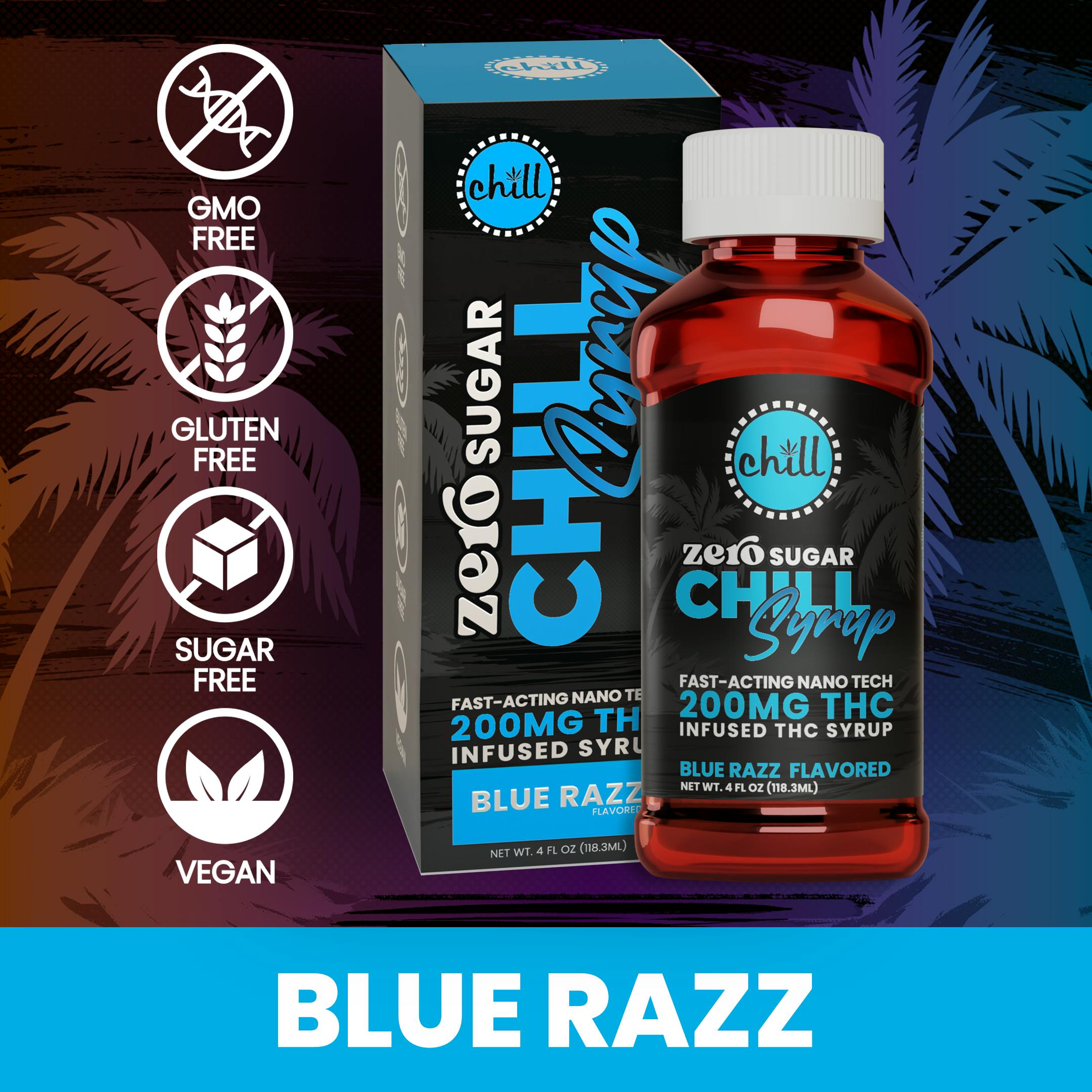Chill Medicated - Blue Razz | ZERO Sugar 200mg THC Syrup | Chill Medicated | REC - 1