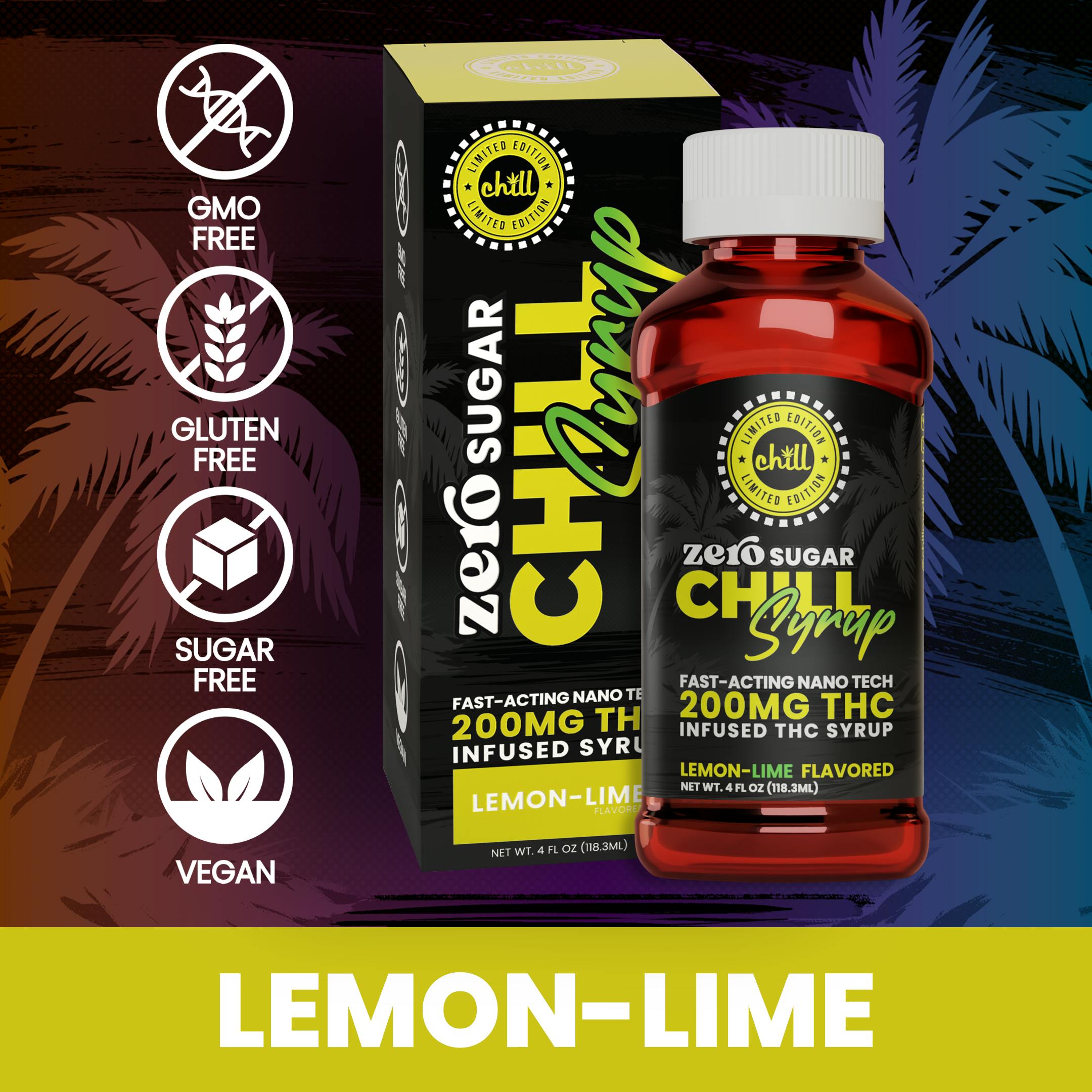 Chill Medicated - Lemon-Lime | ZERO Sugar 200mg THC Syrup | Chill Medicated | REC - 1