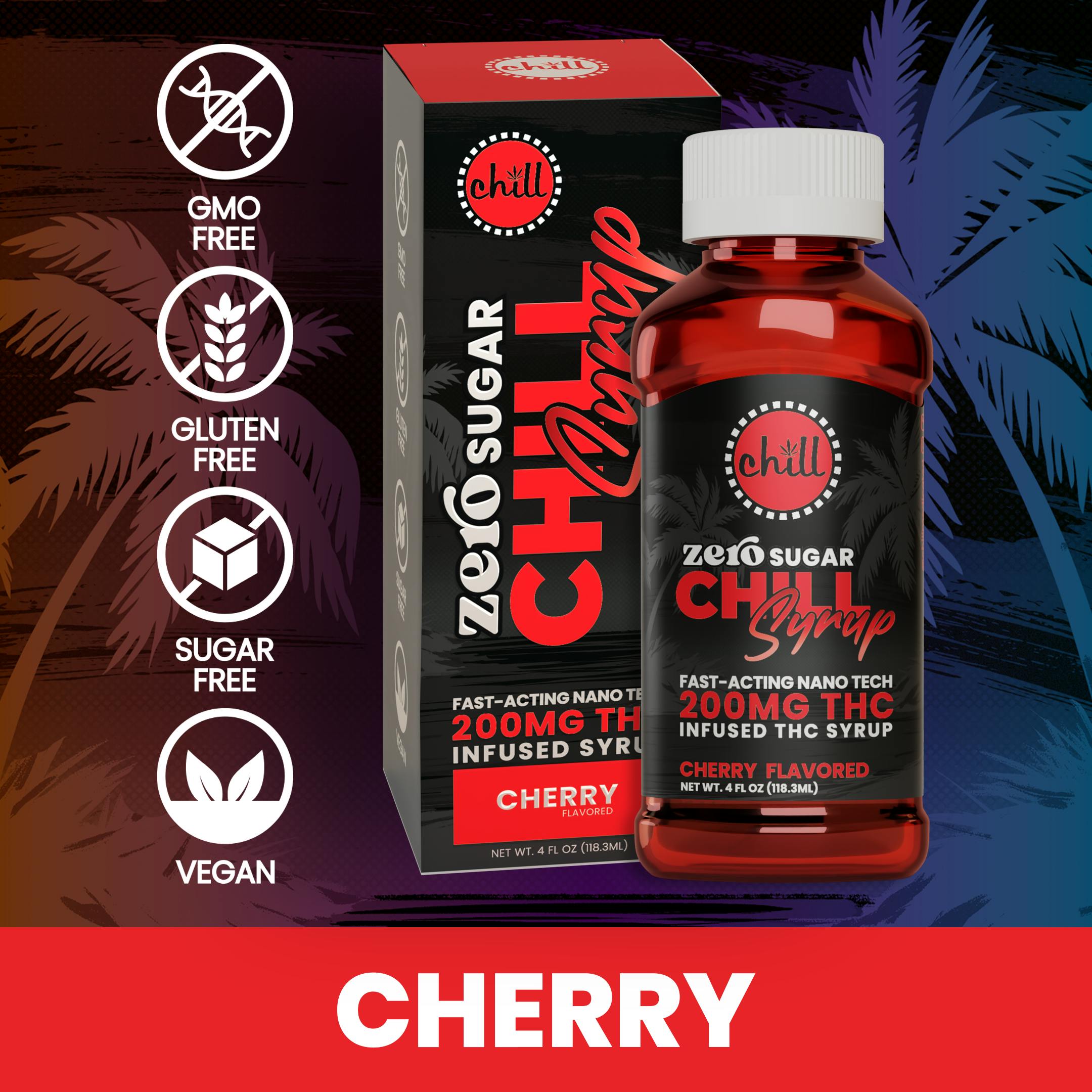 Chill Medicated - Cherry | ZERO Sugar 200mg THC Syrup | Chill Medicated | MED - 1