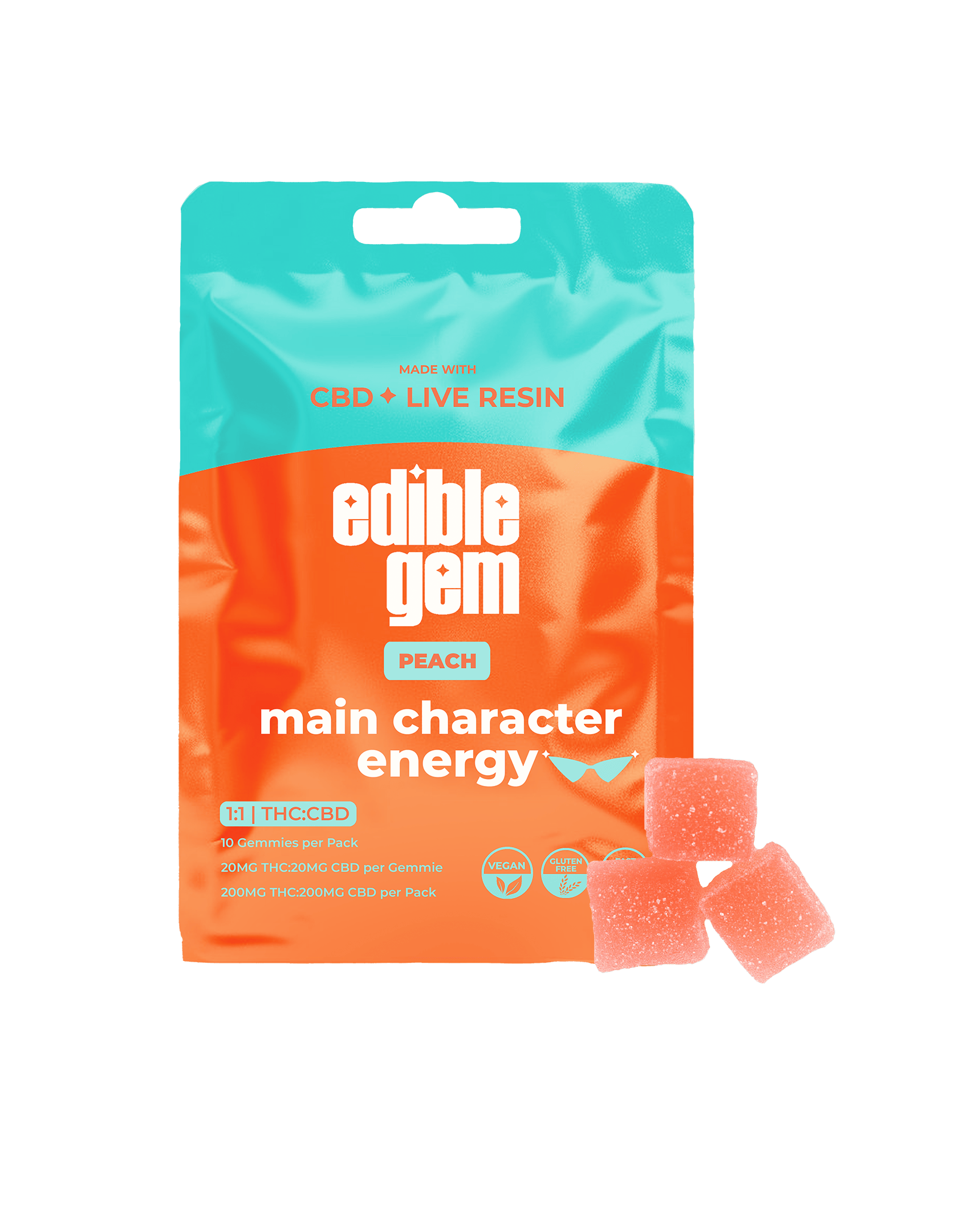 Edible Gem - Edible Gem | Main Character Energy 1:1 CBD | Live Resin Gummies | Peach - 1