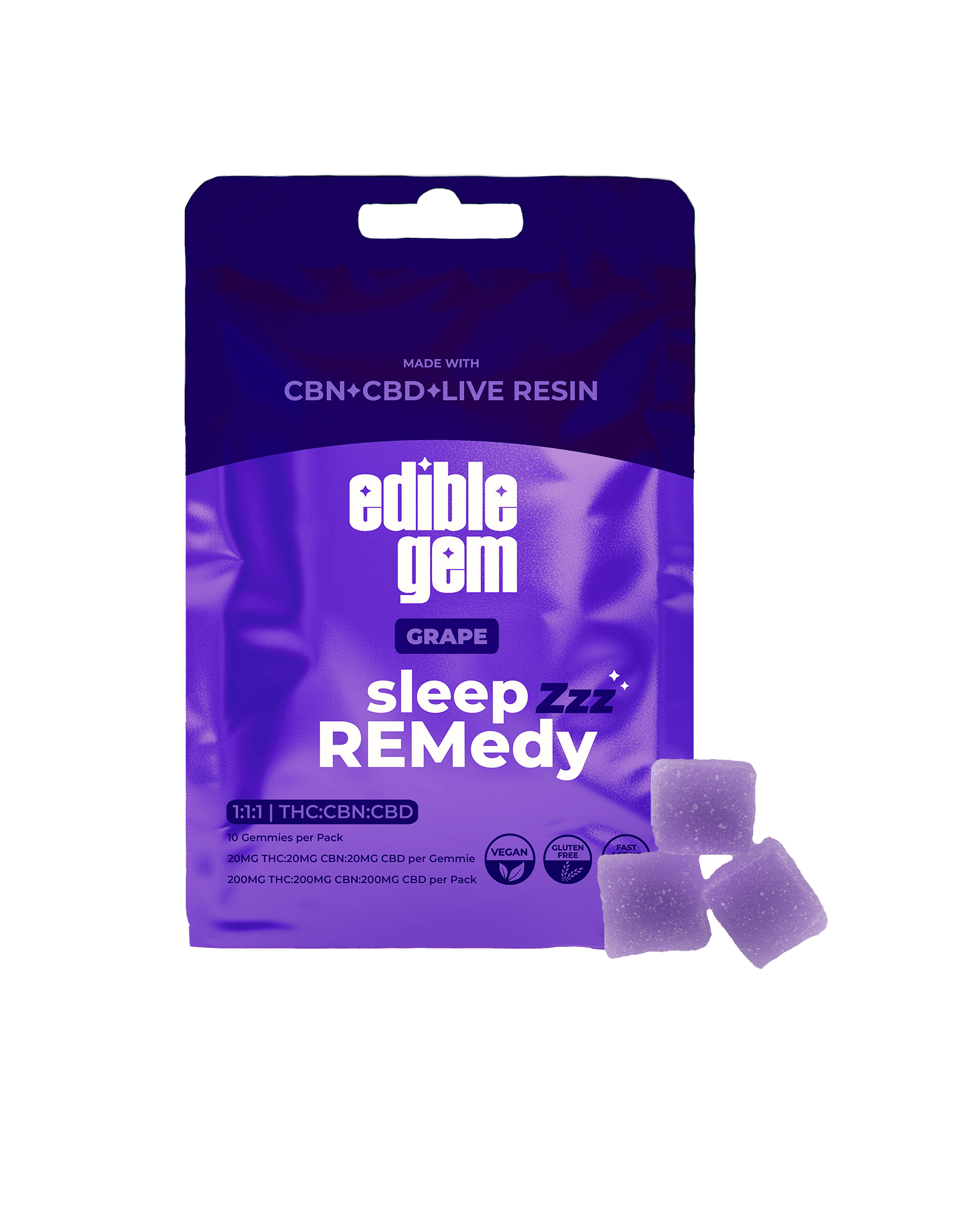 Edible Gem - Edible Gem | Sleep REMedy 1:1:1 CBN:CBD | Live Resin Gummies | Grape - 1