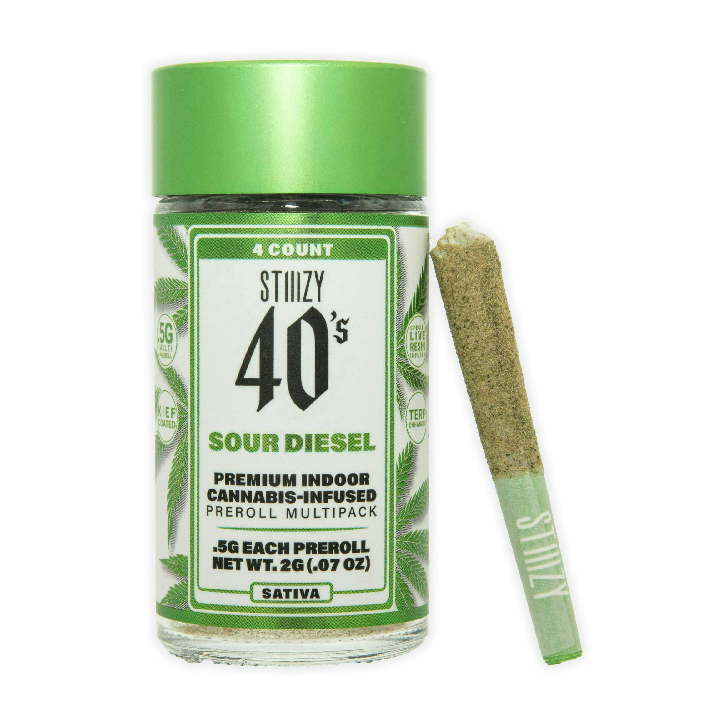 STIIIZY - - SOUR DIESEL - .5G 40's Infused Preroll 4 Pack [2g] - 1