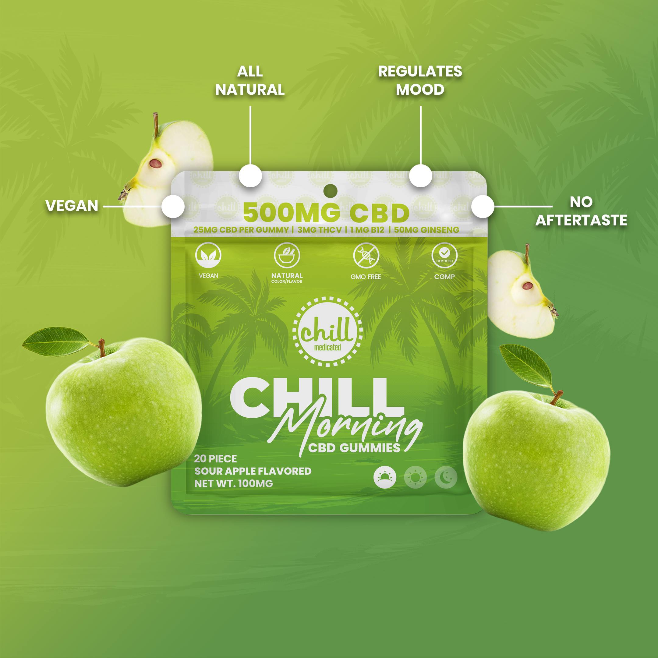 Chill Medicated - 500mg CBD I Green Apple CBD Gummies I Morning - 1