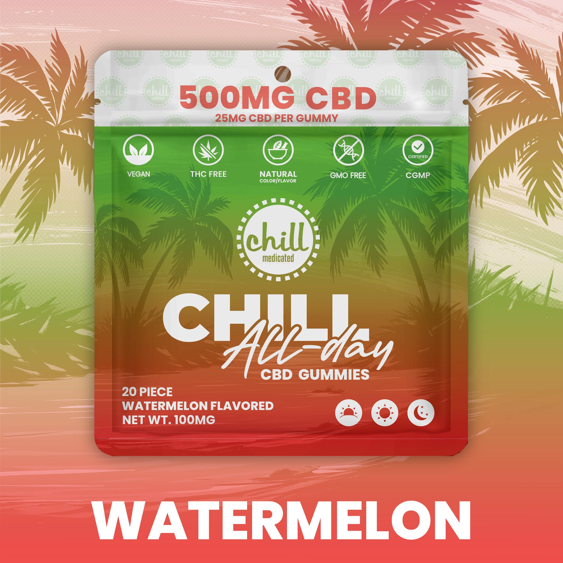 Chill Medicated - 500mg CBD I Watermelon CBD Gummies I All Day - 1