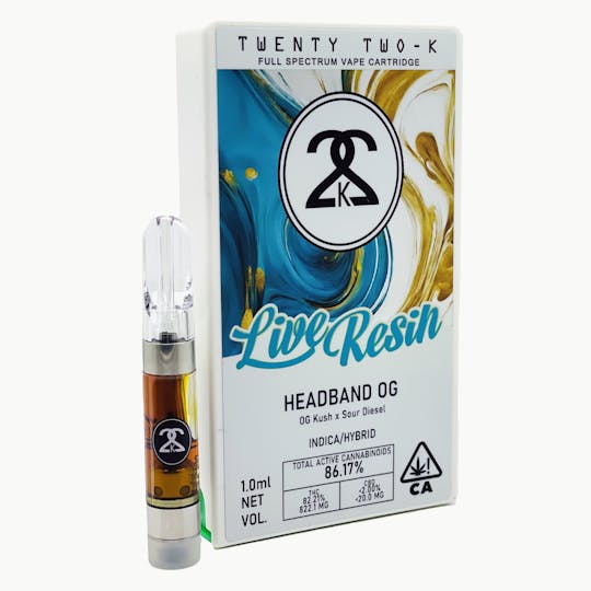 Twenty Two K / 22k - 22K - Headband OG - Live Resin - 1.0ml Cartridge - 1