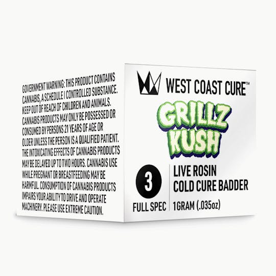 West Coast Cure - Grillz Kush - Live Rosin Cold Cure Badder - T3 - 1