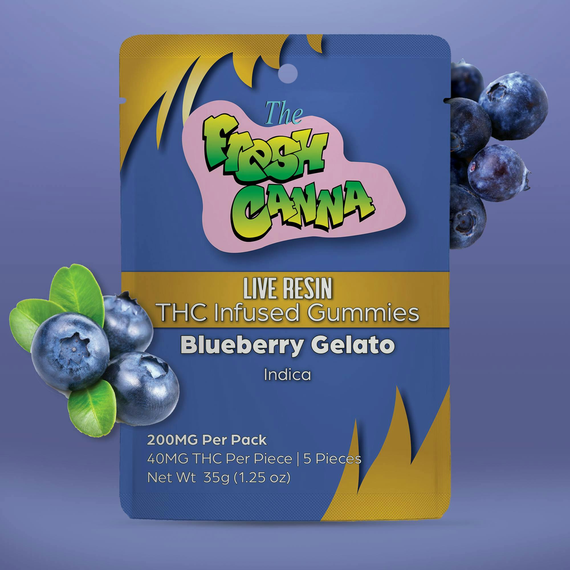Fresh Canna - Fresh Canna | Blueberry Gelato | Live Resin Gummies | 200mg | 5pk | 40mg/ea - 1