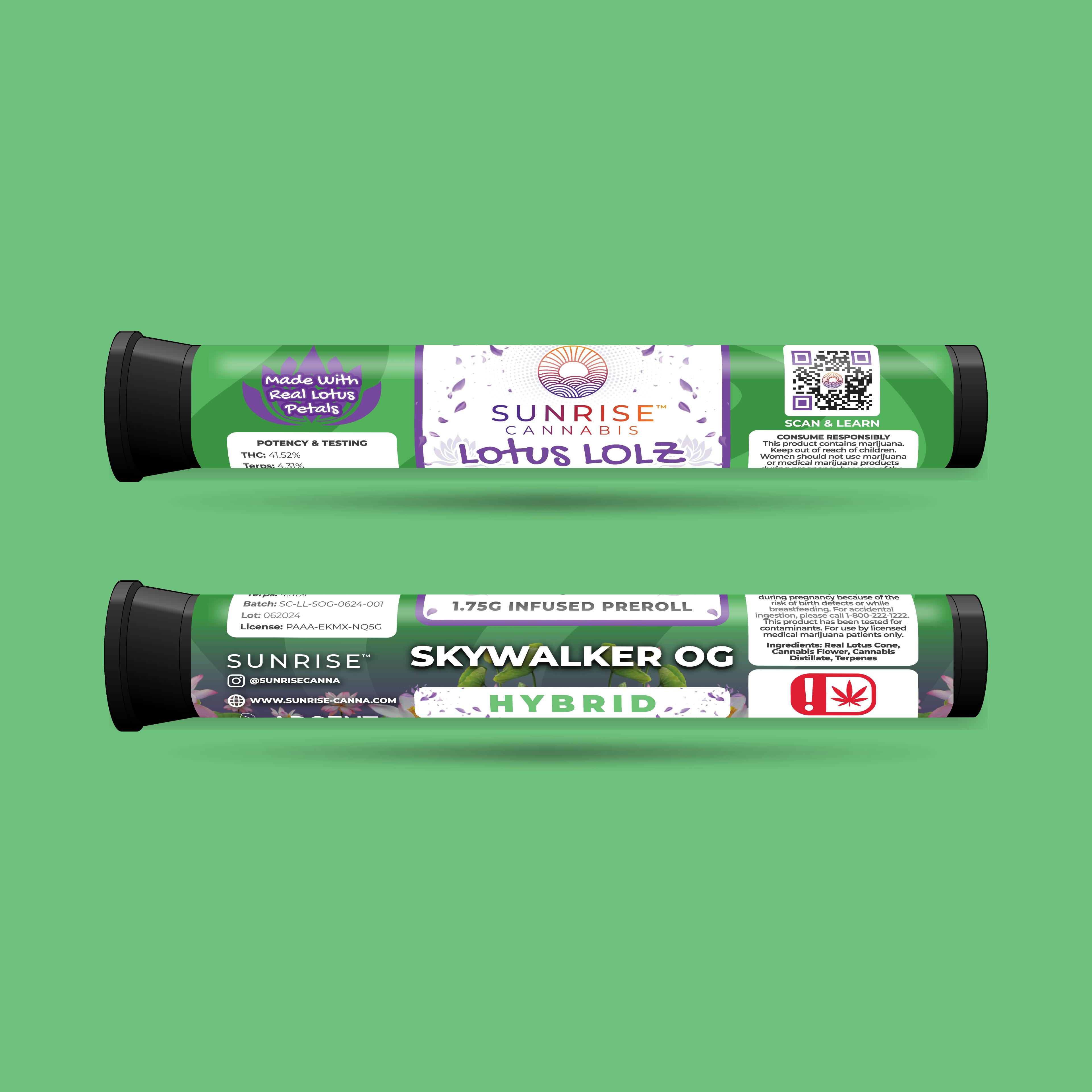 Sunrise Cannabis - Skywalker OG - Lotus LOLZ 1.75g Infused Preroll - 1