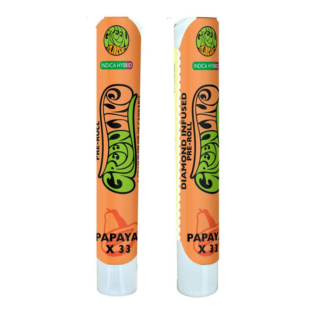 Greenline - Papaya X 33 - Diamond Infused - Indoor Flower Pre-Roll - Indica - 1g - 1