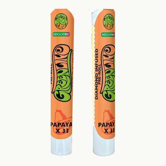 Greenline - Papaya X 33 - Diamond Infused - Indoor Flower Pre-Roll - Indica Hybrid - 1g - 1