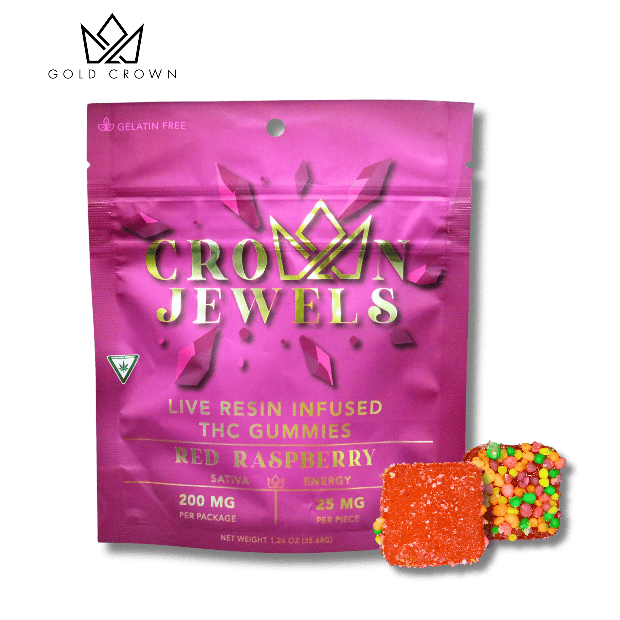 Gold Crown - Gold Crown | Crown Jewels | Red Raspberry Gummies | 200mg | 8ct | 25mg/ea - 1
