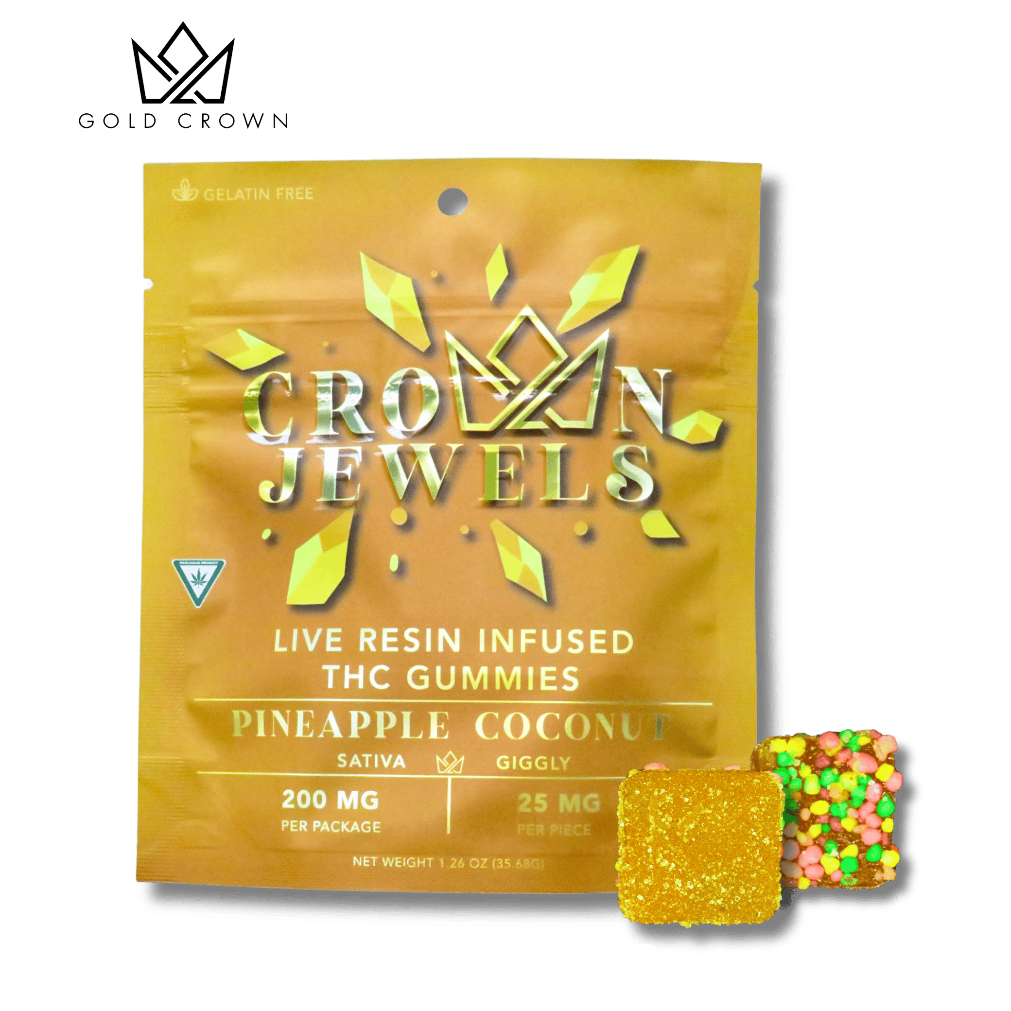 Gold Crown - Crown Jewels | Pineapple Coconut Gummies | 200mg | 8ct | 25mg/ea - 1