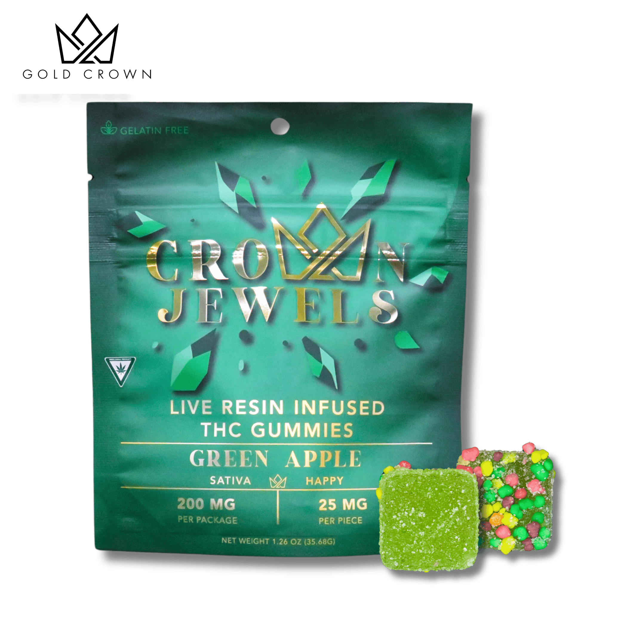 Gold Crown - Gold Crown | Crown Jewels | Green Apple Gummies | 200mg | 8ct | 25mg/ea - 1