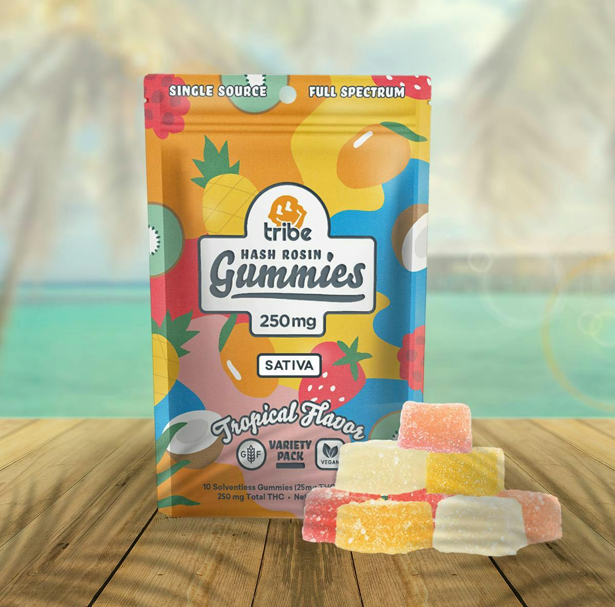 Tribe - Tropical Variety | Sativa | Hash Rosin Gummies | 250mg | 10ct | 25mg/ea - 1