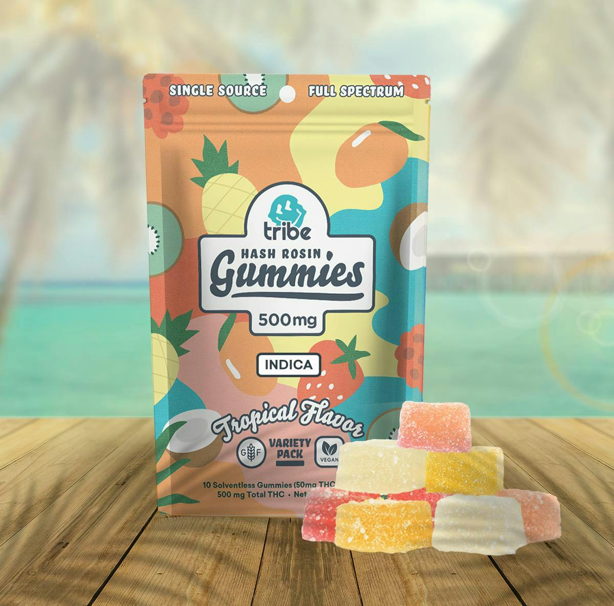 Tribe - Tropical Variety | Indica | Hash Rosin Gummies | 500mg | 10ct | 50mg/ea - 1