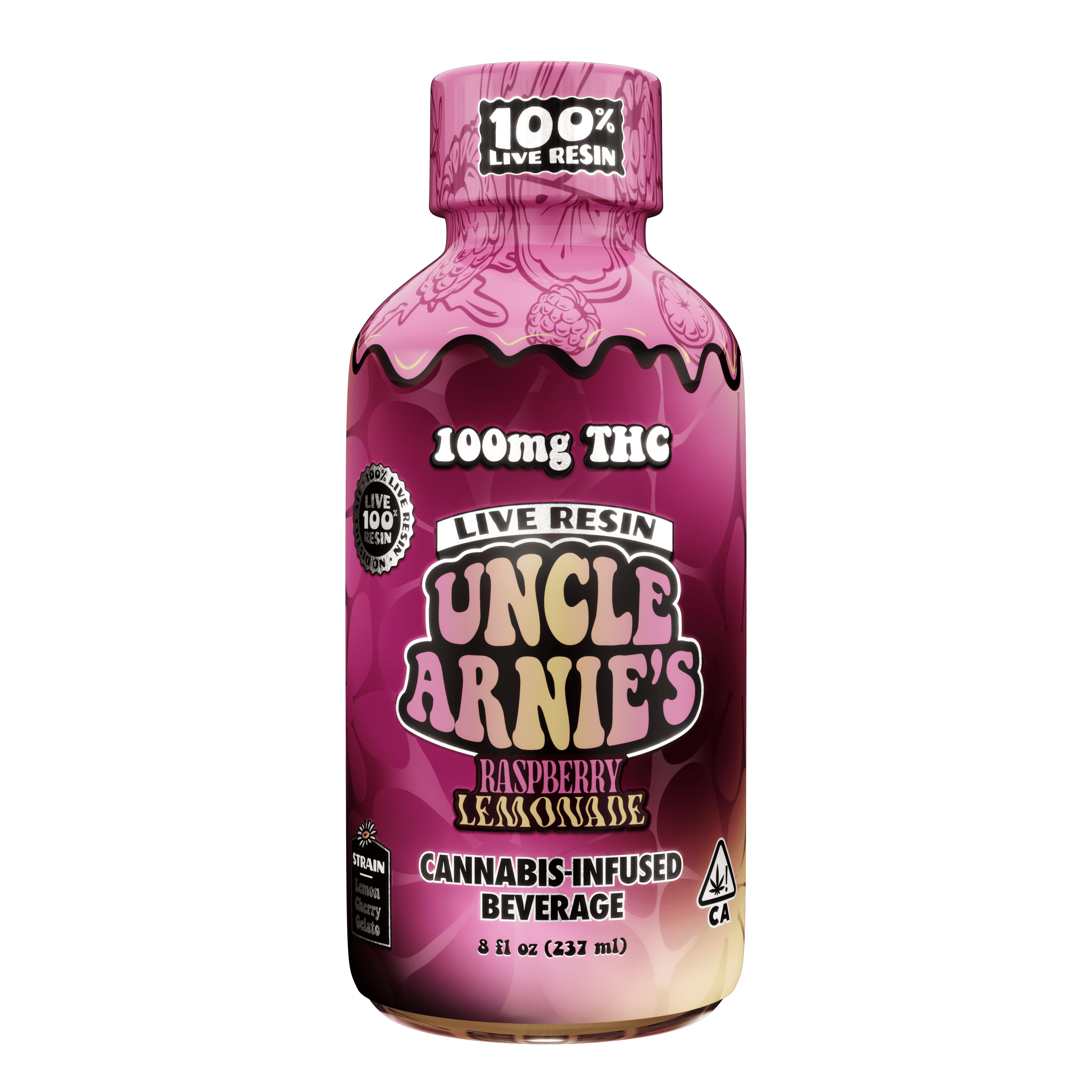 Uncle Arnies - Raspberry Lemonade 100% Live Resin | Non-Carbonated | 100mg | 8oz - 1