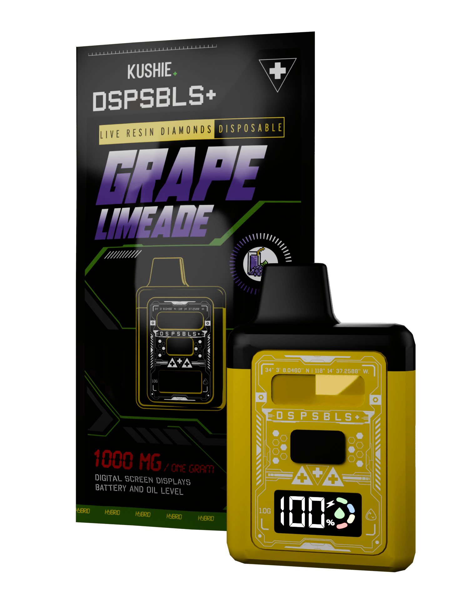 Kushie Brand - Grape Limeade | DSPSBLS+ Live Resin Disposable | 1g - 1