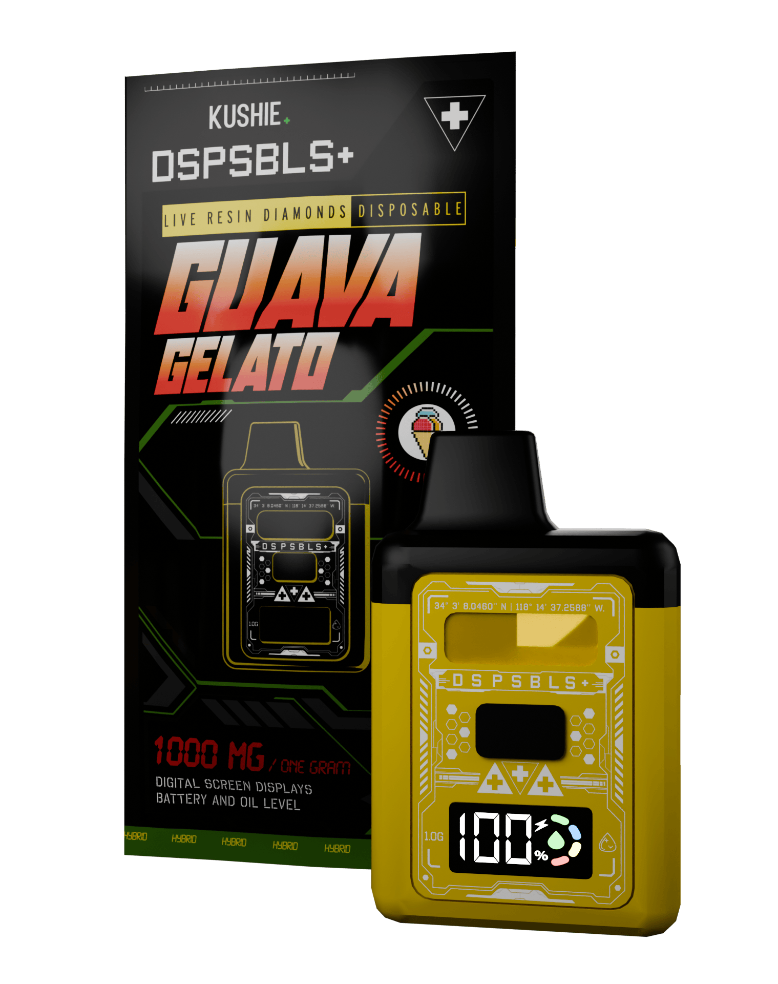 Kushie Brand - Guava Gelato | DSPSBLS+ Live Resin Disposable | 1g - 1