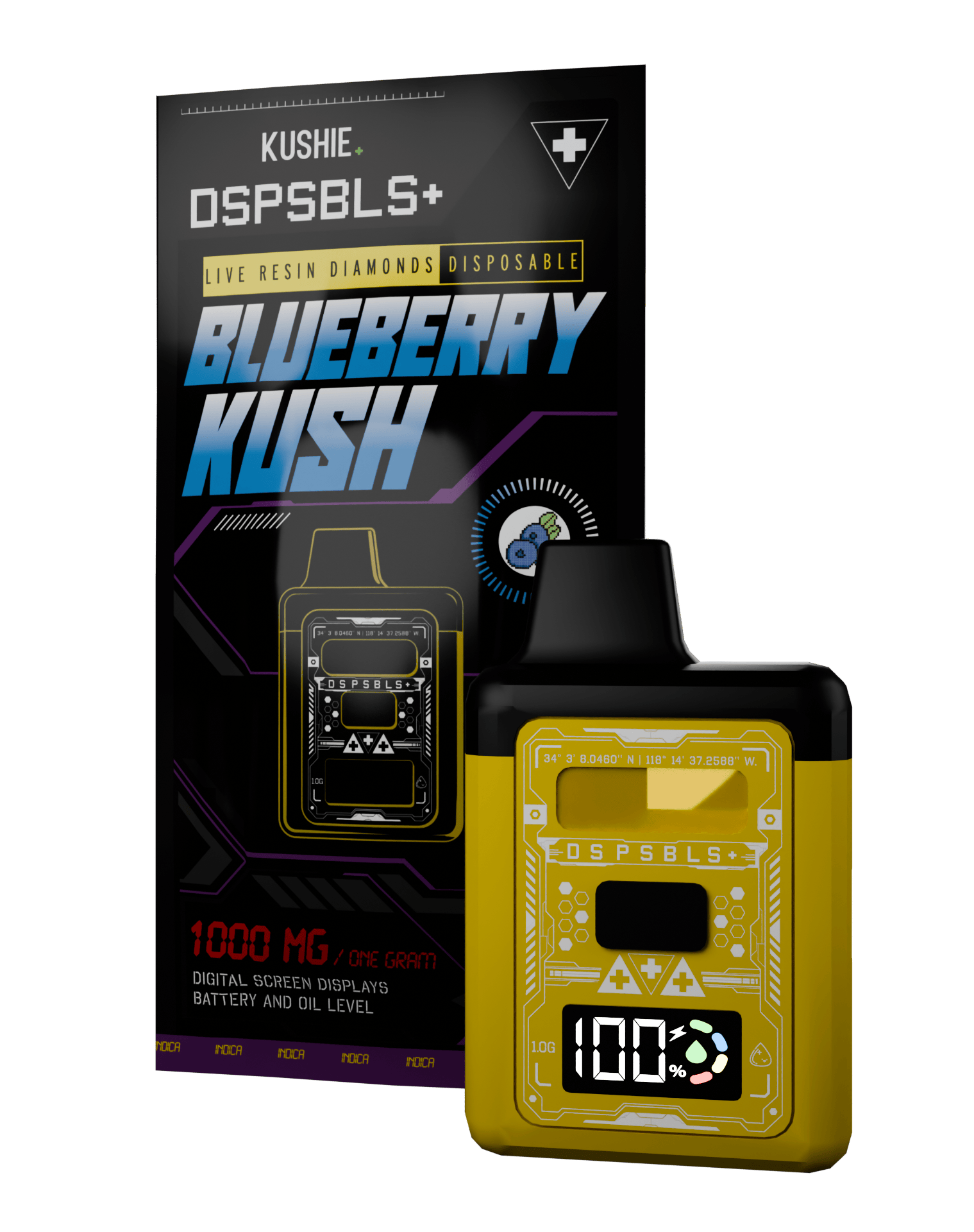Kushie Brand - Blueberry Kush | DSPSBLS+ Live Resin Disposable | 1g - 1