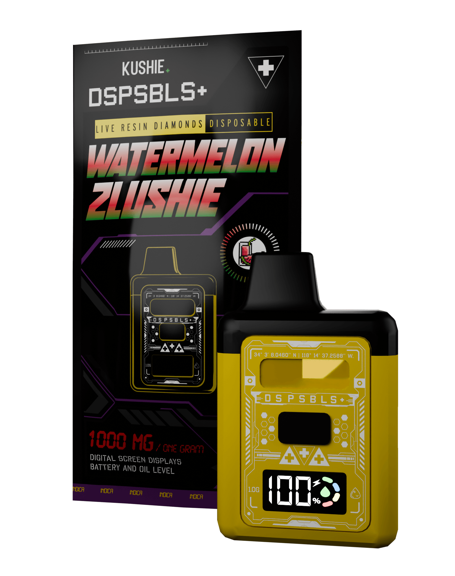 Kushie Brand - Watermelon Zlushie| DSPSBLS+ Live Resin Disposable | 1g - 1