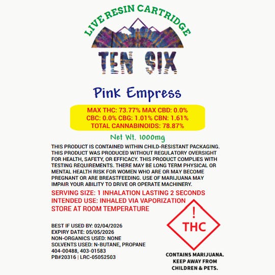 Ten Six Labs - Live Resin Cartridge | 1000mg | Pink Empress - 1