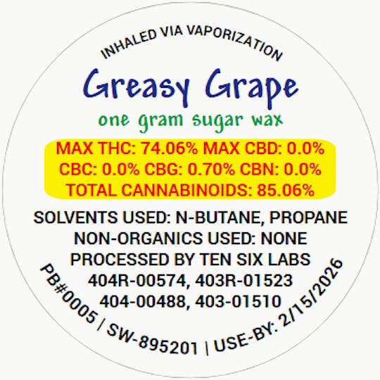 Ten Six Labs - Sugar Wax | 1g | Greasy Grape - 1