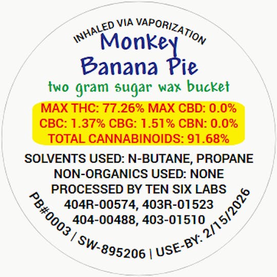 Ten Six Labs - Sugar Wax | 2g | Monkey Banana Pie - 1