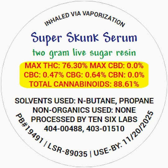 Ten Six Labs - Live Sugar Resin | 2g | Super Skunk Serum - 1