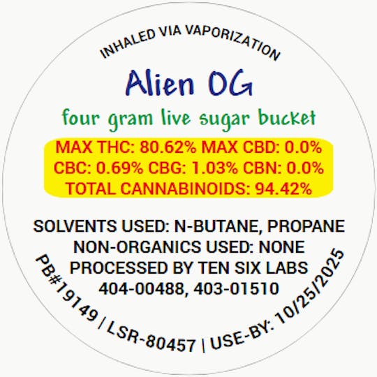 Ten Six Labs - Live Sugar Resin | 4g | Alien OG - 1
