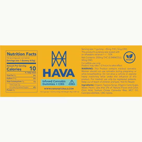 Hava Naturals - Hava | Tropical CBG Gummies | 10pk - 1