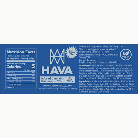 Hava Naturals - Hava | SugarFree Mango CBN Gummies | 10pk - 1