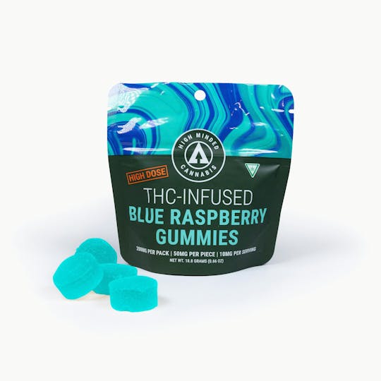 High Minded - Blue Raspberry Gummies - High Dose 4 x 50mg - 1