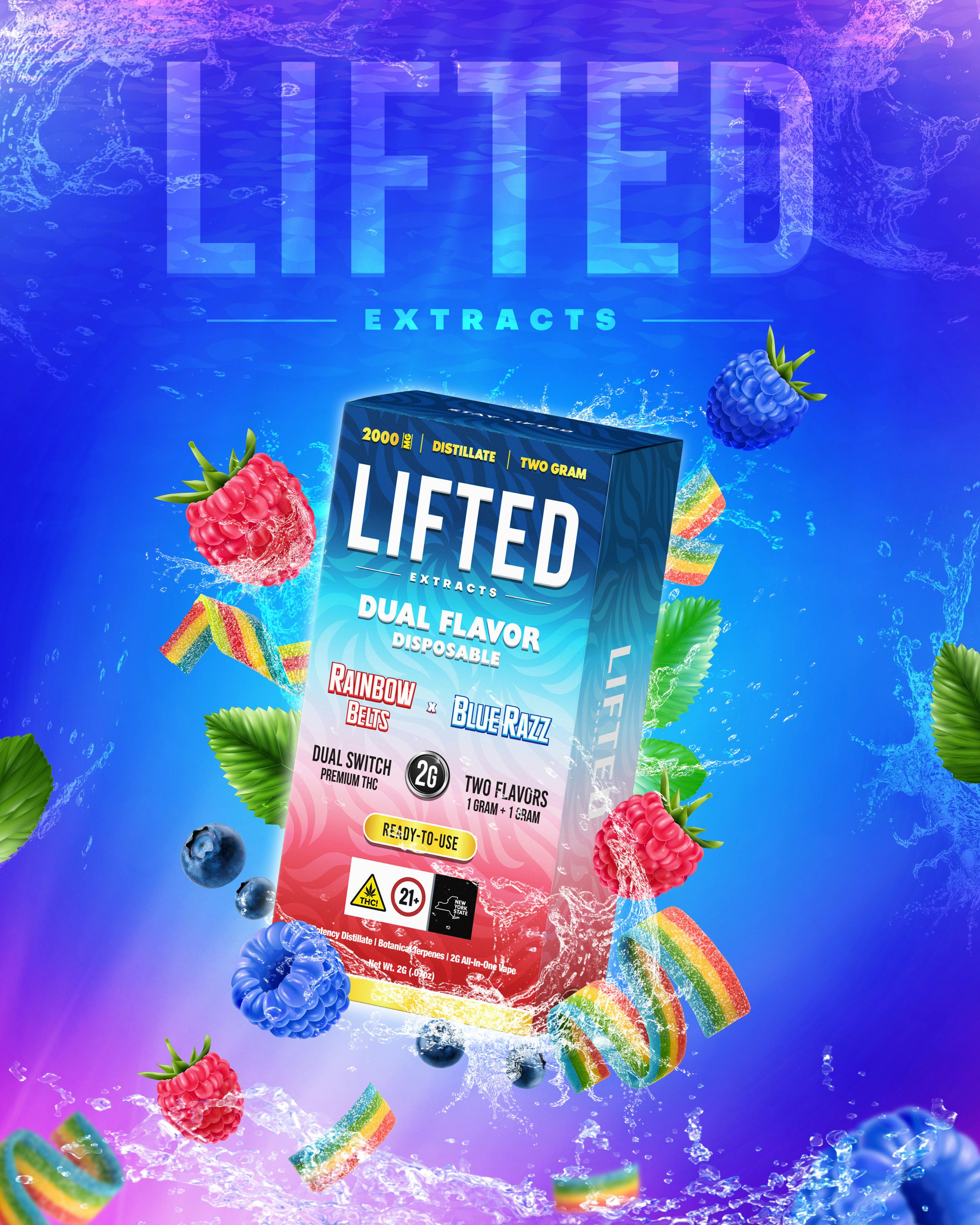 Lifted Extracts - 2 Gram Rainbow Belts x Blue Razz Disposable | NY| Lifted Extracts - 1
