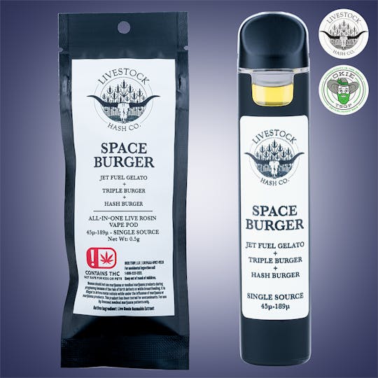 Okie TSGP - Livestock Hash Co. - Space Burger - 45µ-189µ Live Rosin Vape Pod - 0.5g - 1