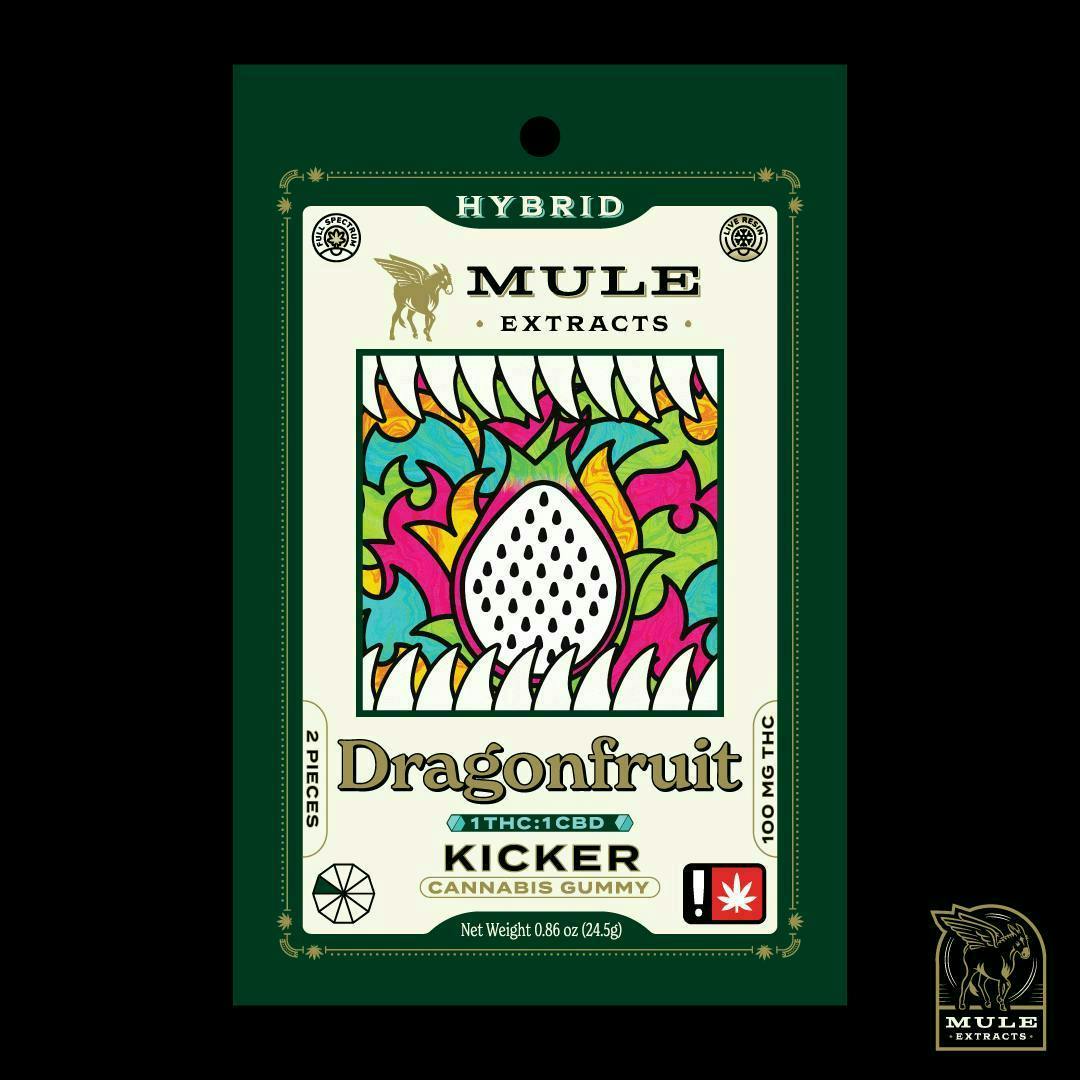Mule Extracts - Dragonfruit 1:1 Kicker Gummies | THC:CBD | 100mg | 2ct | 50mg/ea - 1