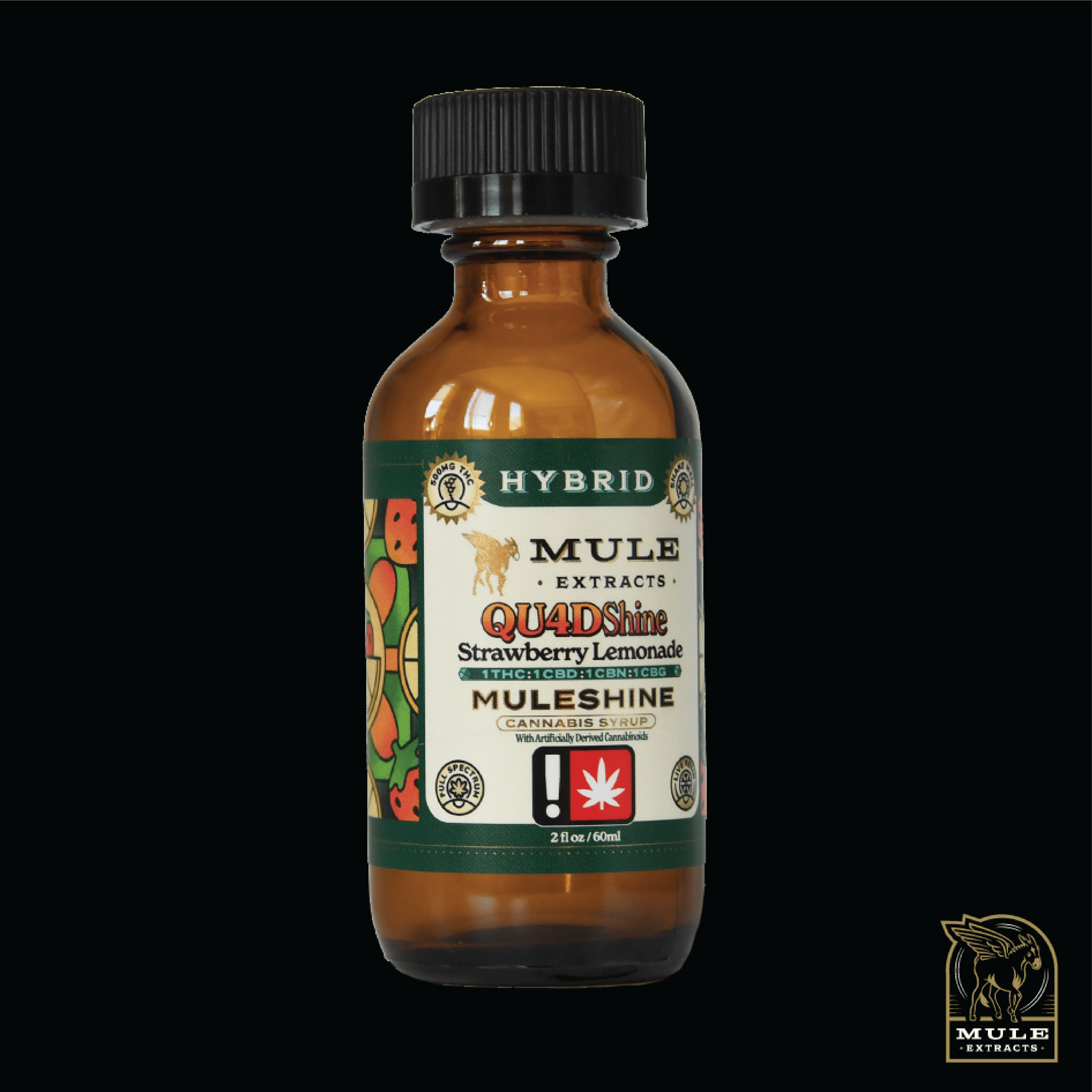 Mule Extracts - Strawberry Lemonade 1:1:1:1 Quadshine | Infused Syrup | 500mg THC | 60ml - 1
